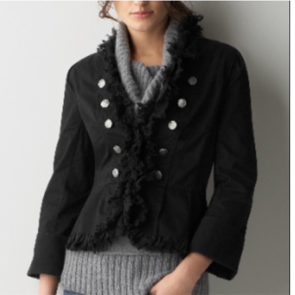 Ann Taylor LOFT Navy Military Style Ruffle Jacket
